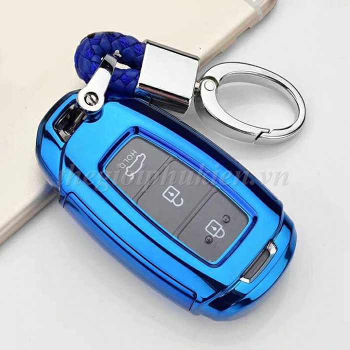 Ốp, bọc chìa khóa silicon màu tráng gương bảo vệ chìa khóa cho xe Hyundai Accent, Hyundai Kona, Hyundai Santafe 2019…kèm móc đeo INOX