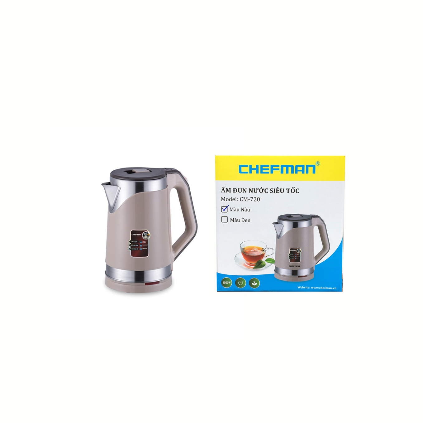 (Công suất 1500W) Ấm siêu tốc Chefman CM - 720 dung tích 2L bảo hành 12 tháng