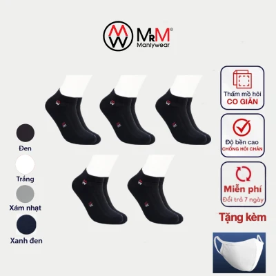 Hộp 5 đôi tất vớ nam cổ ngắn sợi cotton Organic kháng khuẩn khử mùi chông hôi chân MRM Manlywear-CM
