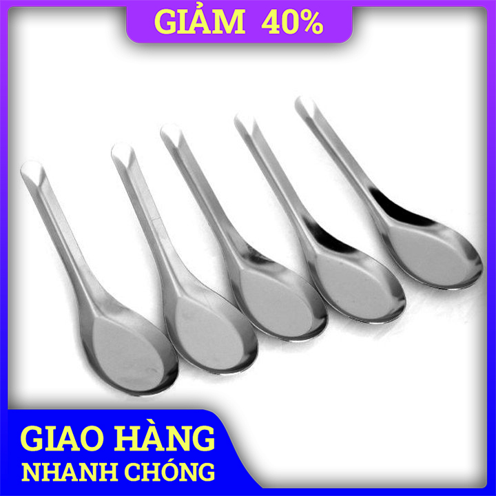 Set 10 Thìa Ăn Cơm Phở Inox Cán Ngắn - Thìa Hoa Sen Cao Cấp
