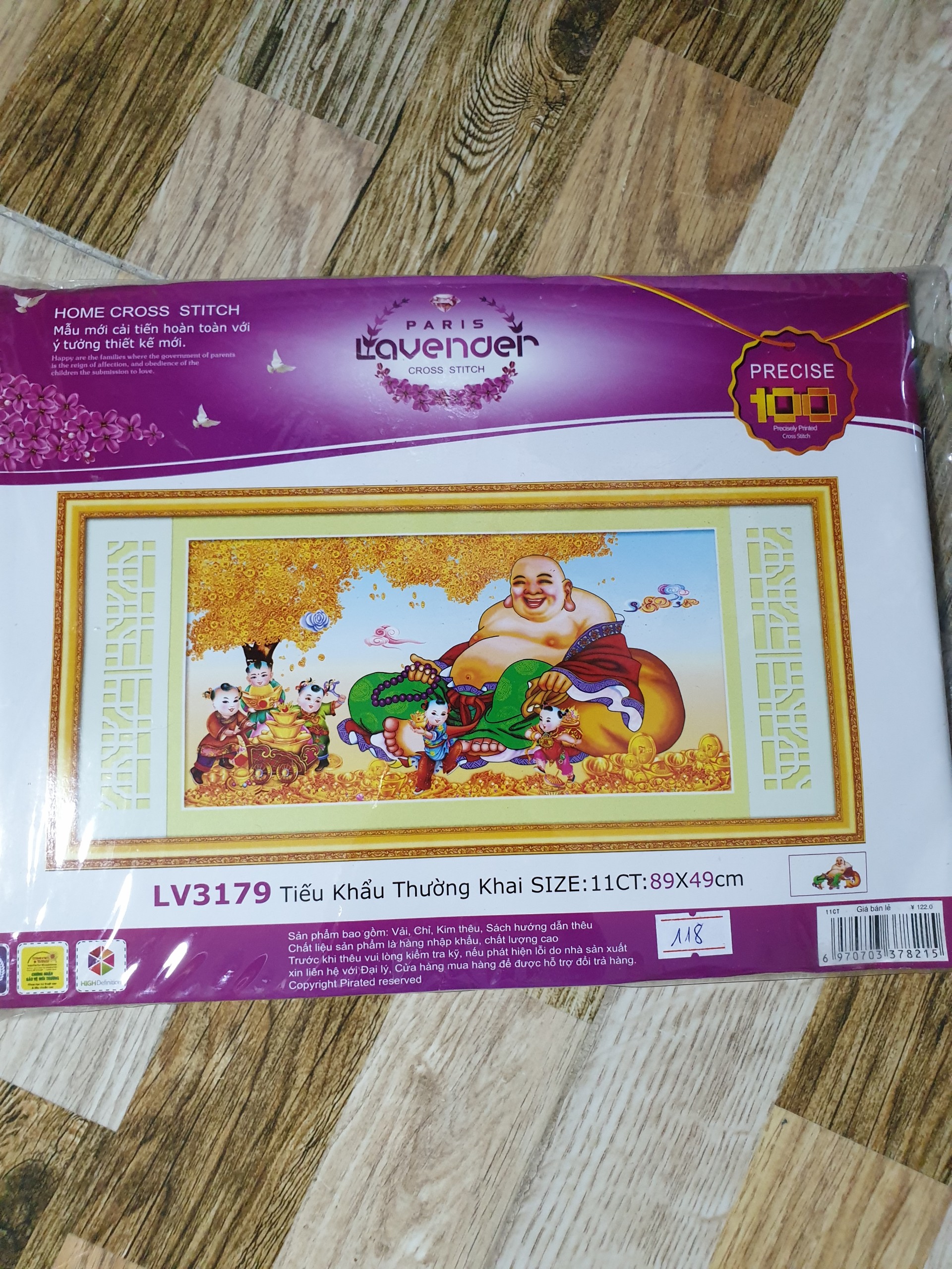 [HCM]Tranh thêu chữ thập Phật Di Lặc cây tiền vàng LV3179 - kích thước 89 * 49