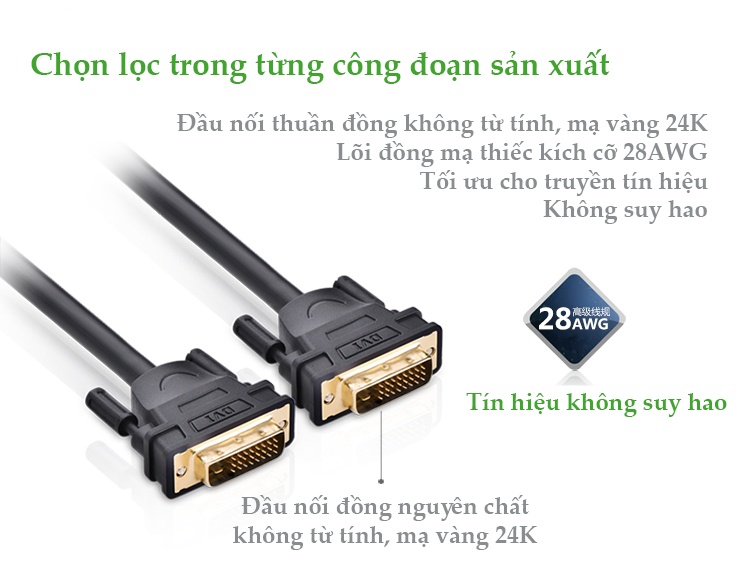 Cáp tín hiệu DVI-D (24+1) 2 đầu đực, dài từ 1-30m UGREEN DV101