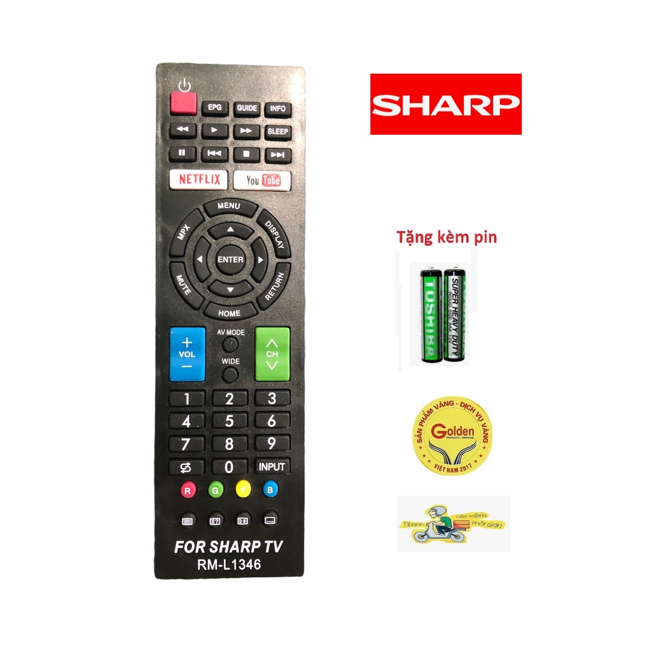 Điều khiển tivi rm-l1346 sharp - tặng kèm pin - remote tivi sharp l1346 loại tốt zin theo máy