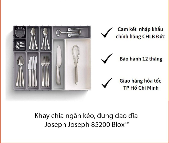 Khay chia ngăn kéo, đựng dao dĩa Joseph Joseph 85200 Blox™ Schubladen-Organizer-Set 10-teilig - Grau/Taub