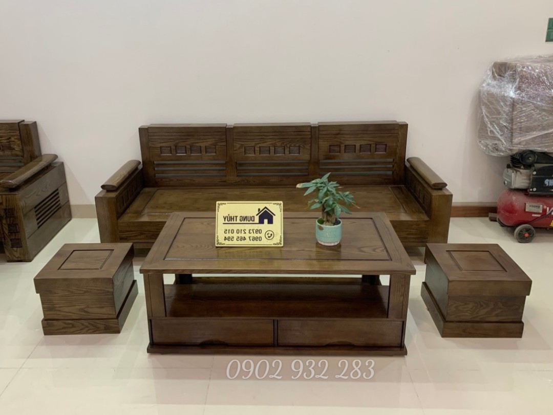 Bộ bàn ghế phòng khách,sofa 4 món gỗ sồi mẫu hiện đại
