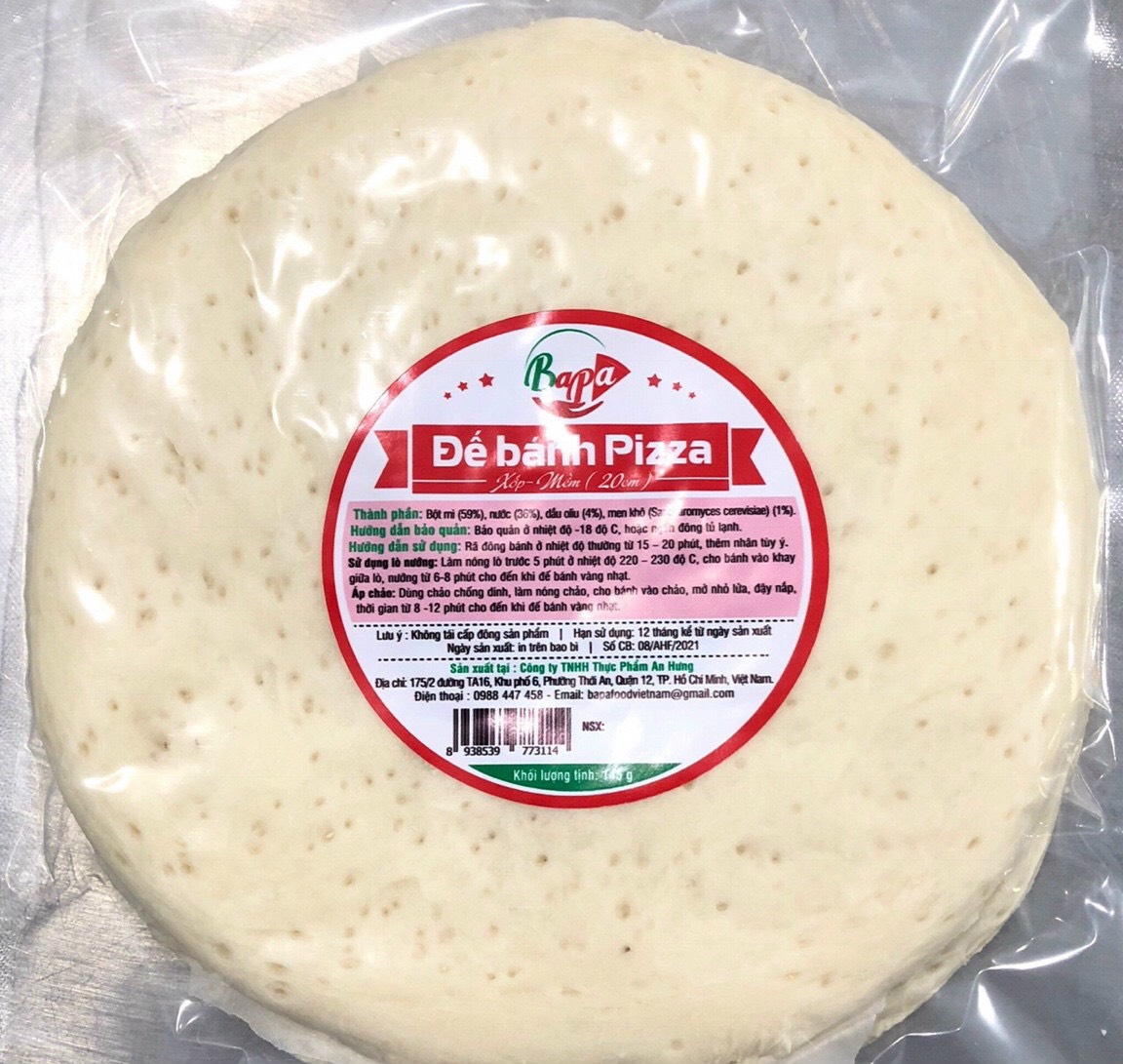 (GIAO HÀNG NHANH 4H/HỎA TỐC CHỈ GIAO HCM) Đế pizza Bapa cán tay mềm xốp 20cm