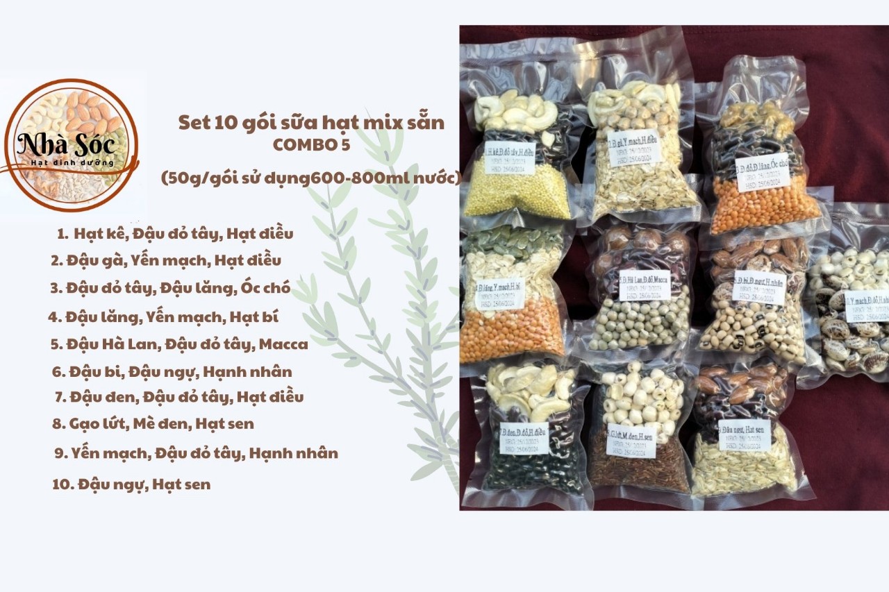 Set hạt dinh dưỡng làm sữa hạt [COMBO 10 NGÀY Mix sẵn 50g/gói]