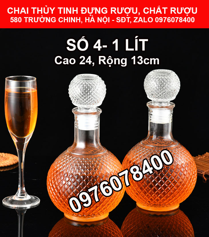 Combo 2 vỏ chai thủy tinh đựng rượu 1 lít, bình ngâm rượu 1 lít, chai đựng rượu kim cương cao cấp