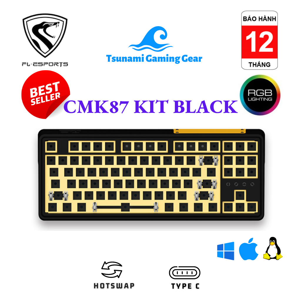 Bàn phím cơ/ Bộ kit phím cơ FL-Esports CMK87 Polar Night Black RGB/ Hotswap chính hãng BH 12 tháng