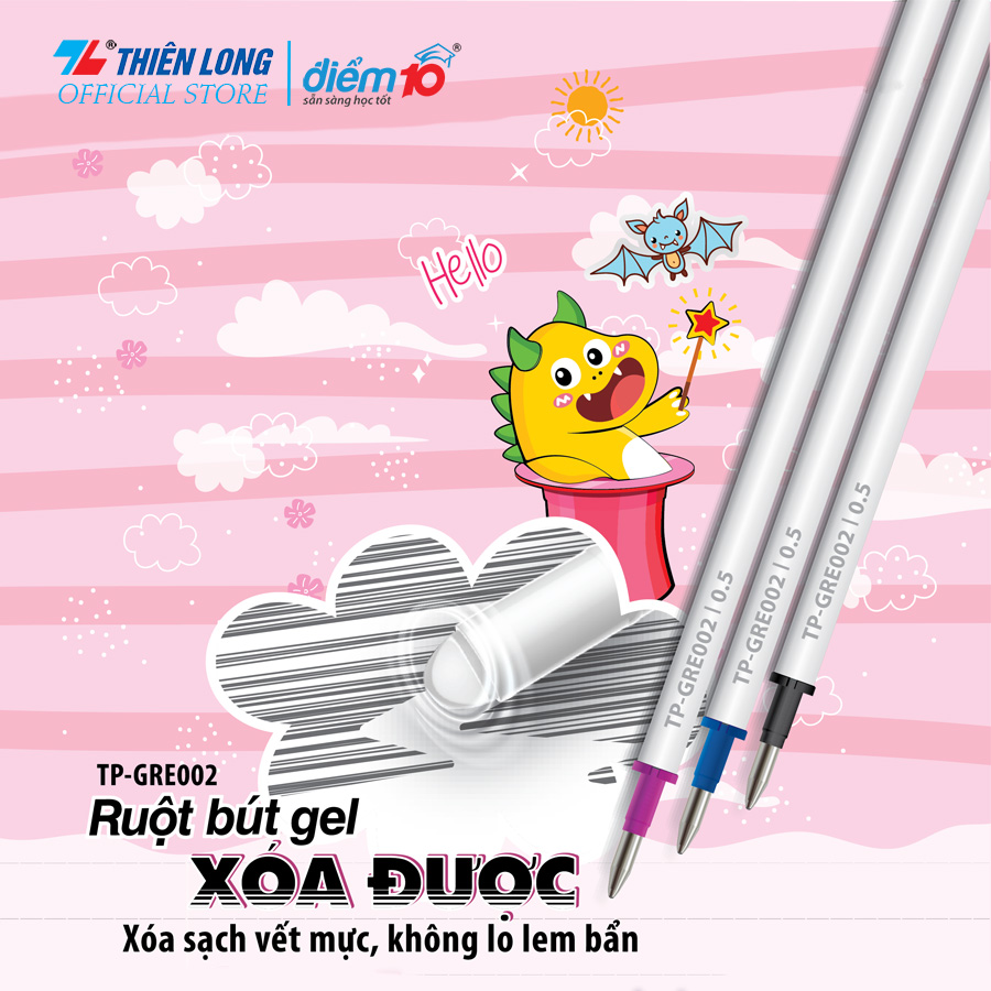 Combo 20 túi gồm 40 ruột bút gel xóa được thiên long điểm 10 tp-gre002