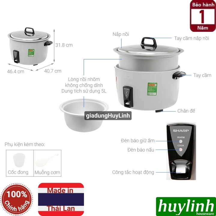 [HCM]Nồi cơm điện công nghiệp nắp rời Sharp KSH-D55V - 5 lít
