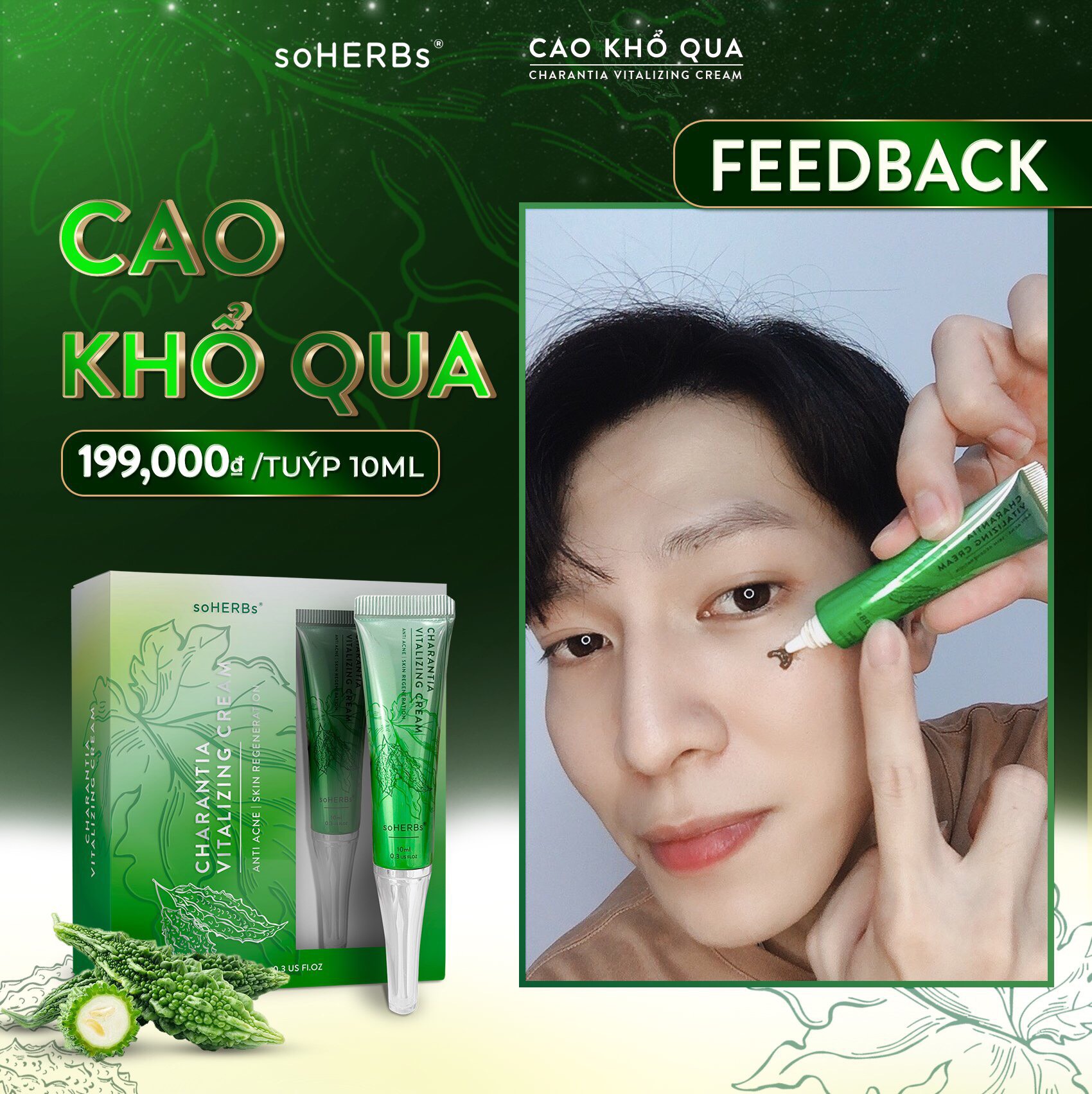 Cao khổ qua soherbs dành cho da mụn tái tạo da 10ml