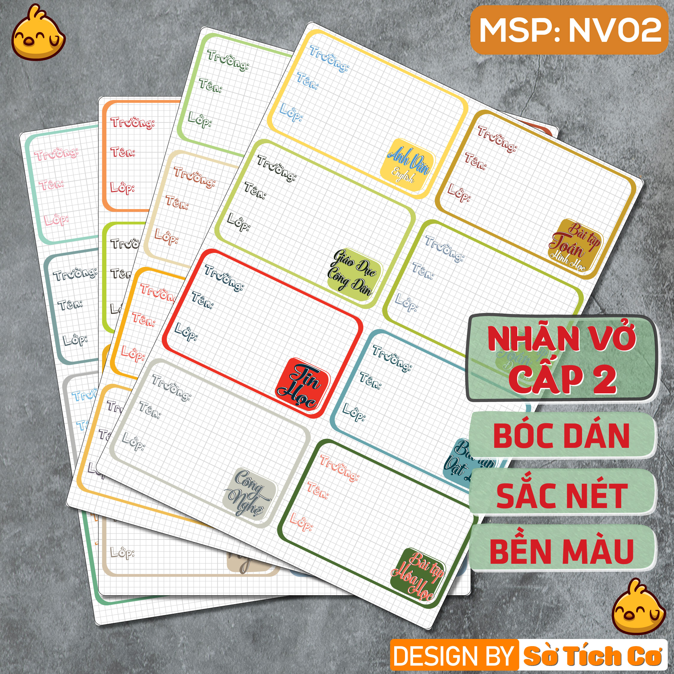 Combo 32 Book Labels for Labelling, Permanent Adhesive School Labels for Books, Notebooks, Boxes, Household, Colourful NV02