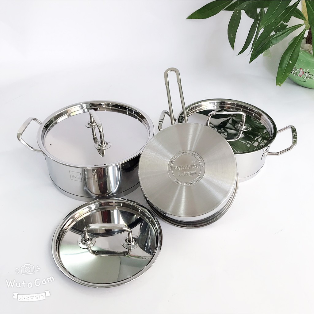 Bộ nồi quánh 3 đáy inox 430 Fivestar Standard bếp từ nắp inox