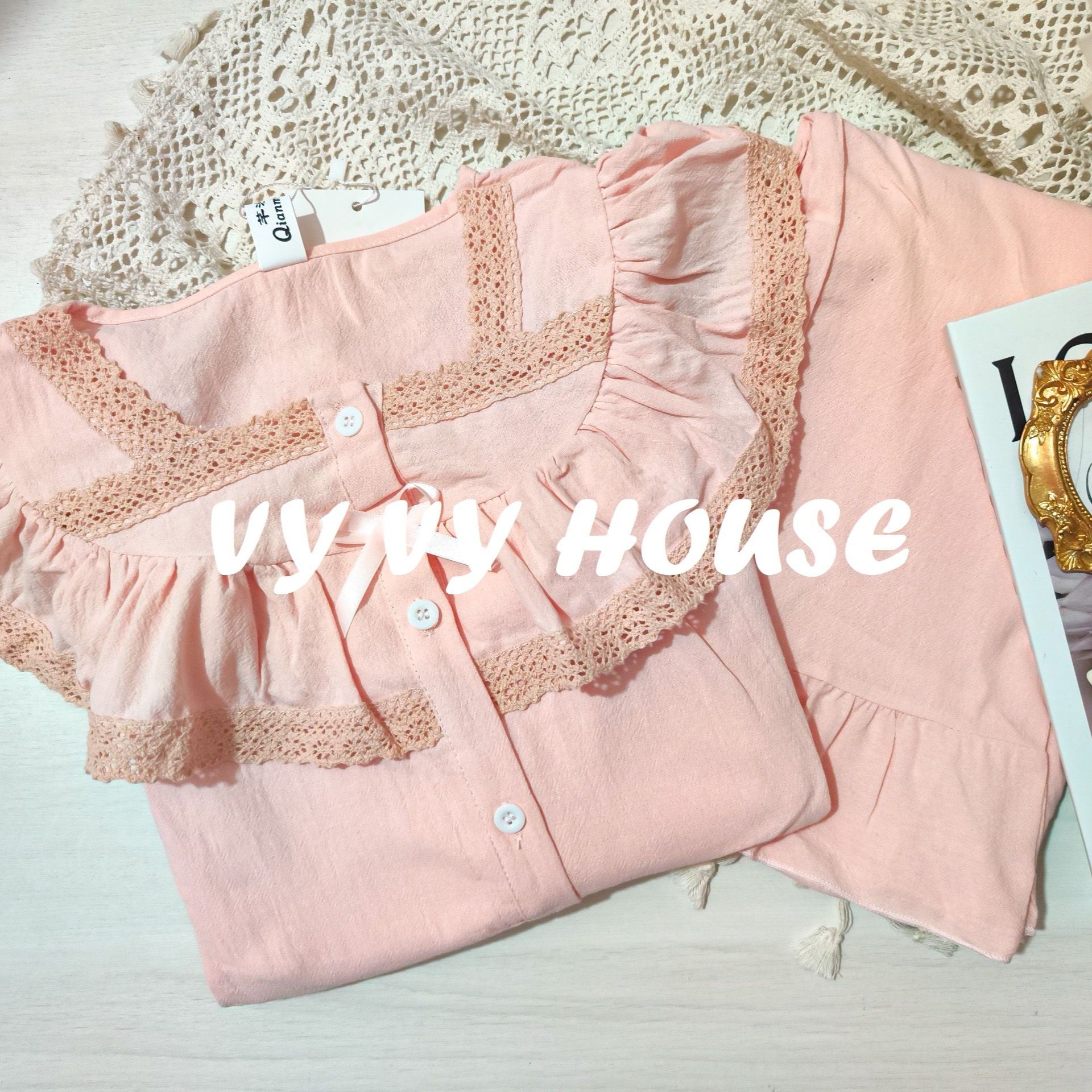 Set bộ cổ vuông phối ren tay loe tiểu thư