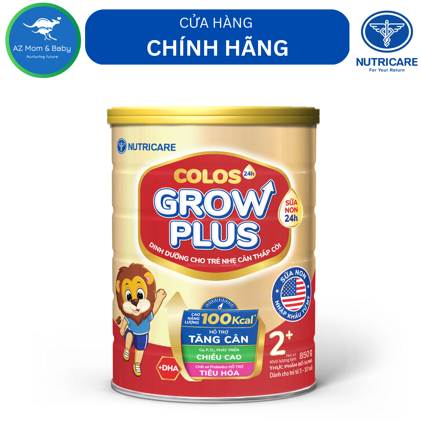 Sữa bột NUTRICARE COLOS24H GROW PLUS 2+ (lon 850g)