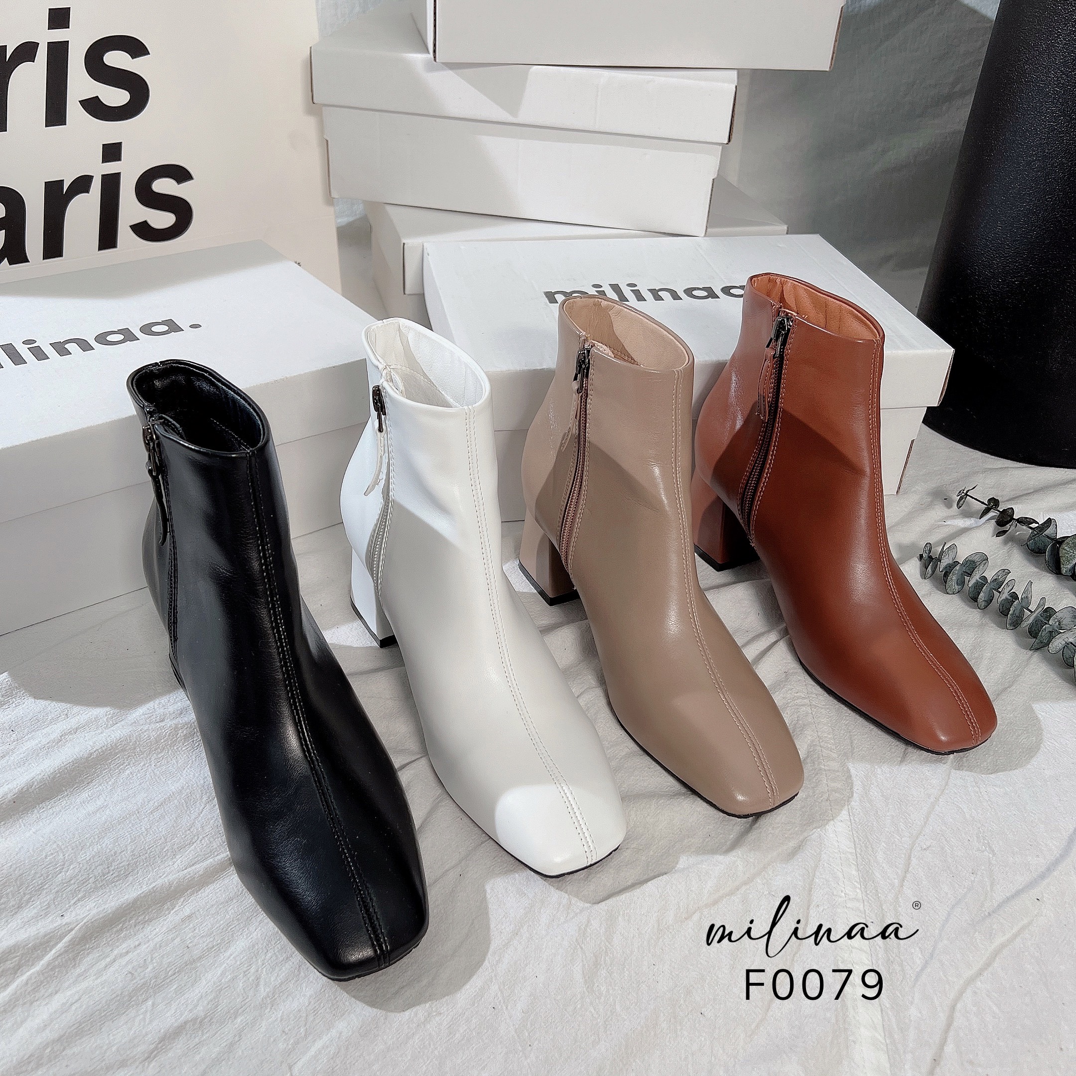 BOOTS DA MỀM GÓT VUÔNG KÉO TRONG F0079