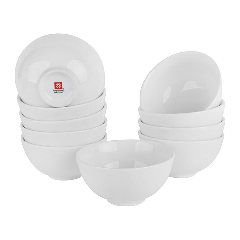 Bộ 10 bát cơm 4.4 trắng Long Phương