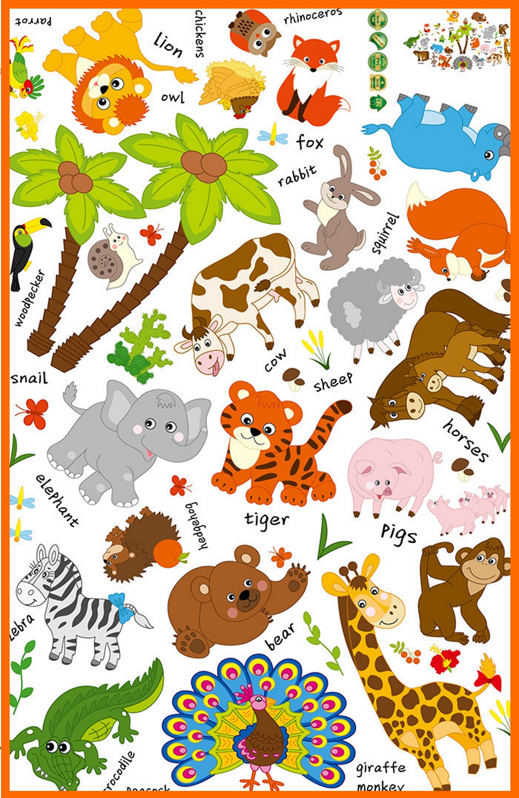Decal dán tường vườn thú tiếng Anh (mẫu cây cọ to) - LINA Kids