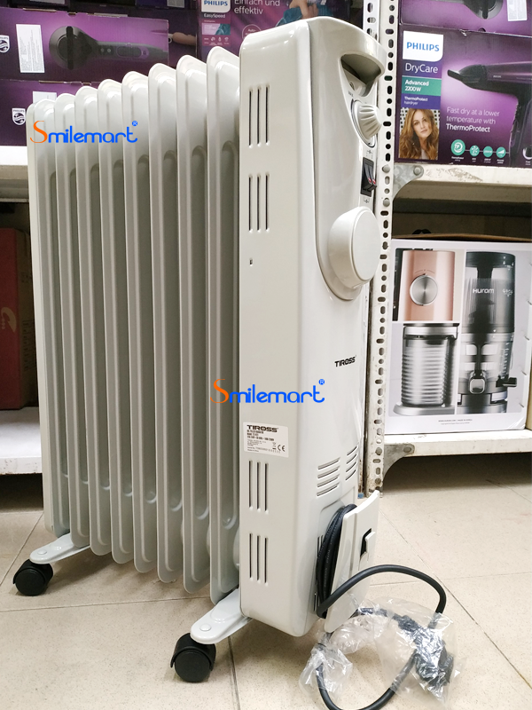 Máy sưởi dầu tiross 9 thanh ts-923, bảo hành hãng 1 năm
