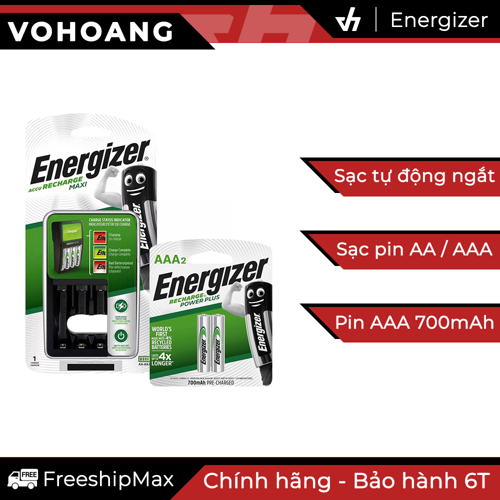 Bộ sạc Energizer Charger kèm 2 pin Energizer AAA 700mAh , tự ngắt sạc