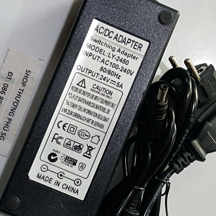 Adapter DC: 24V - 5A (Đầu lớn - Chuẩn cắm 5.5mm x 2.1 ~ 2.5mm)