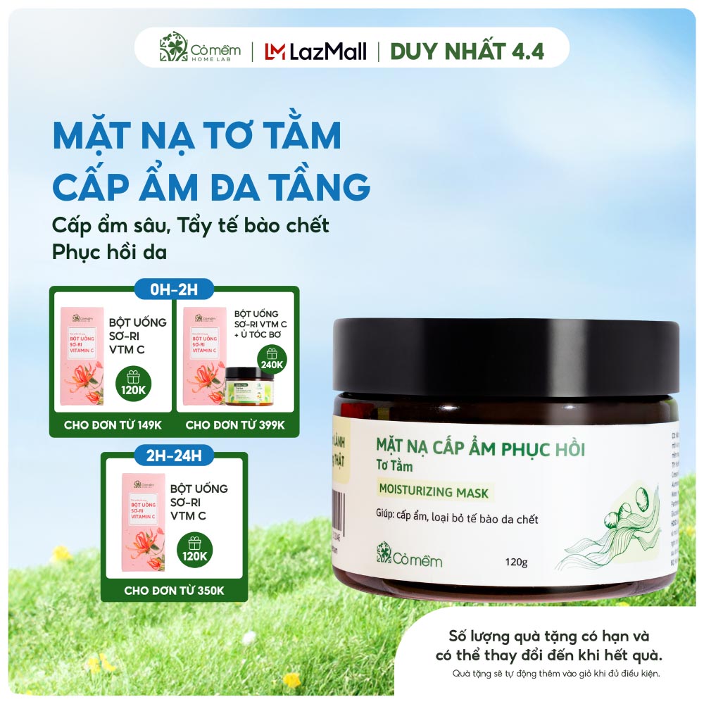 Mặt Nạ Đất Sét Cấp Ẩm Tơ Tằm Phục Hồi Da Cỏ Mềm 120g