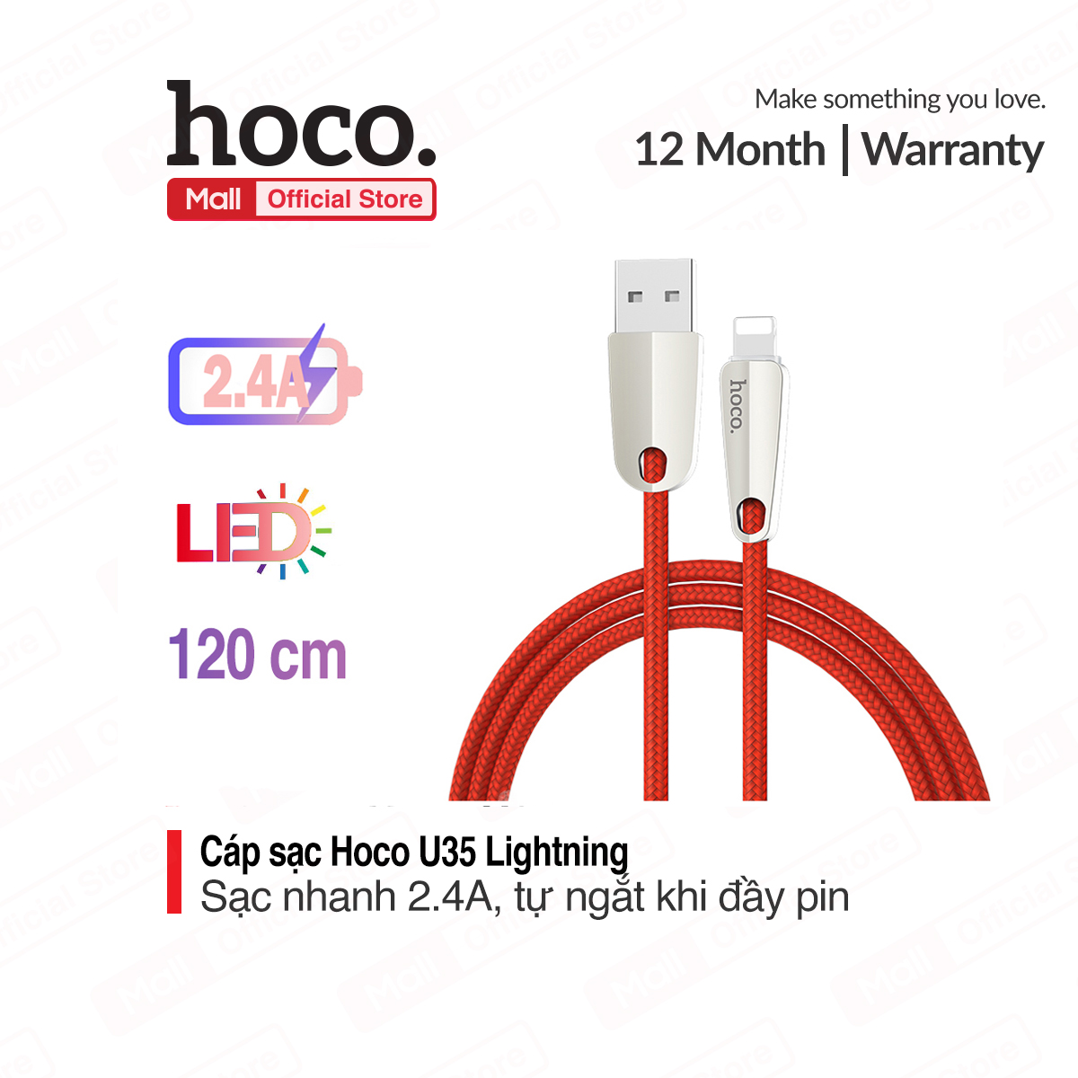 Cáp Sạc Nhanh Lightning Hoco U79/U35 Tự ngắt cho iPhone/iPad tự ngắt khi pin đầy  Chống Chai Pin iPhone 7Plus X XS XS MAX