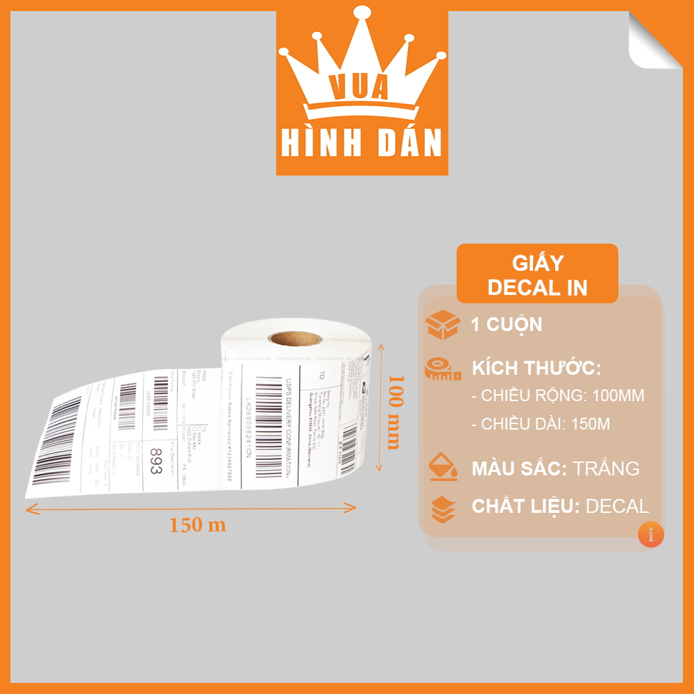 Decal thường in mã vạch, in tem, cuộn 100x150x50m 320 tem