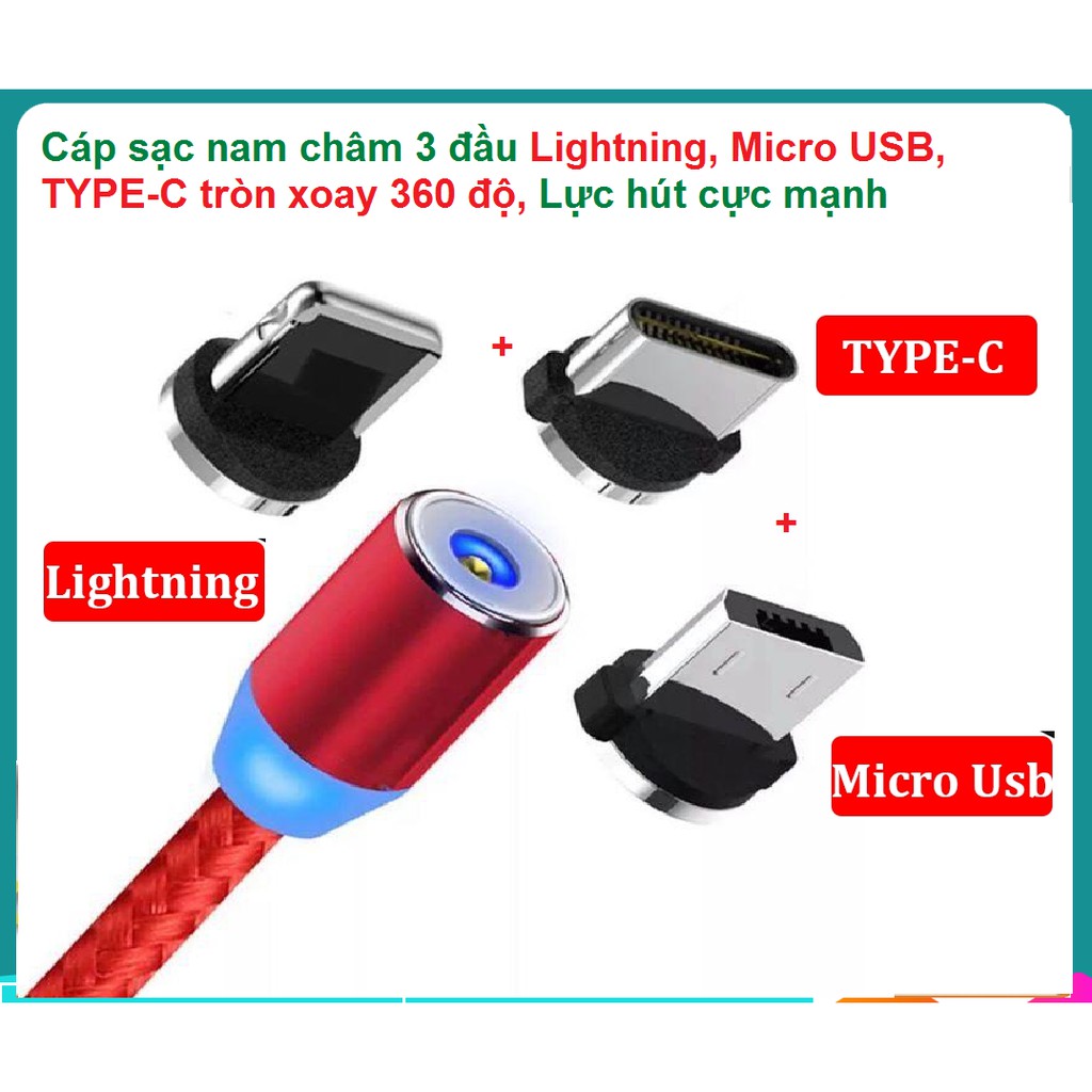 Cap sạc nam châm 3 đầu bọc dù