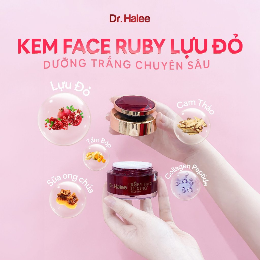 Combo Kem Ruby Lựu Đỏ Ban Đêm Dr Halee Và Serum Dưỡng Trắng HA Multi