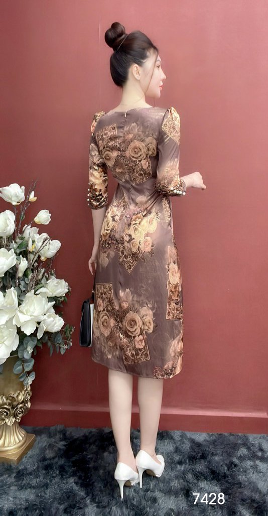 Đầm EMY EM7428 Xoè A Lụa Vân Pháp LVP Tay Lỡ