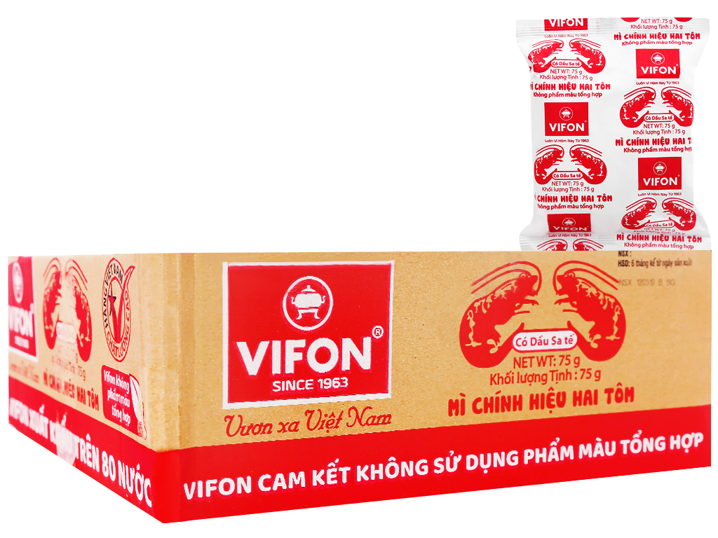 Thùng 30 gói Mì Hai tôm chính hiệu Vifon (gói 75g)