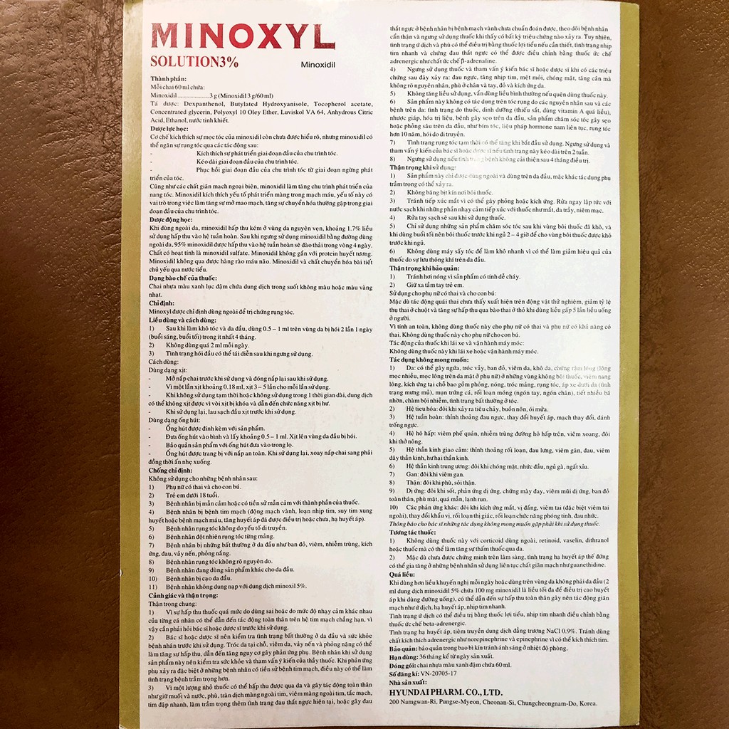 Xịt kích mọc tóc Minoxyl Solution 3%, hỗ trợ điều tri rụng tóc, hói