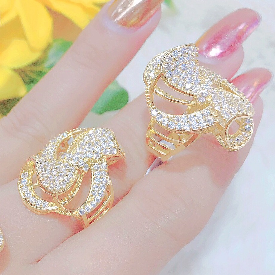 Nhẫn vàng nữ thiết kế độc đáo có đính đá - N5111 Juri shop - bền màu thiết kế sang trọng dùng đi tiệc
