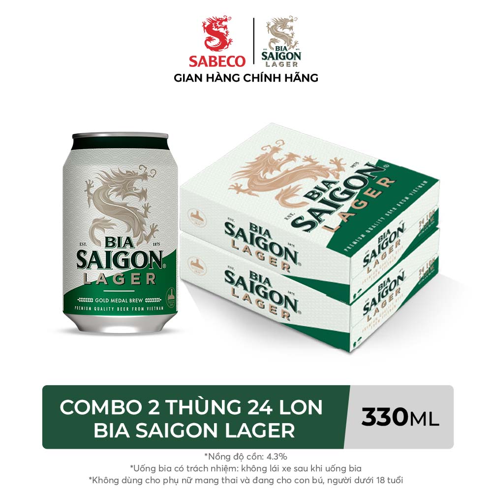 Nồng Độ Cồn 4.3% - Combo 2 Thùng 24 Lon Bia Saigon Lager 330ml