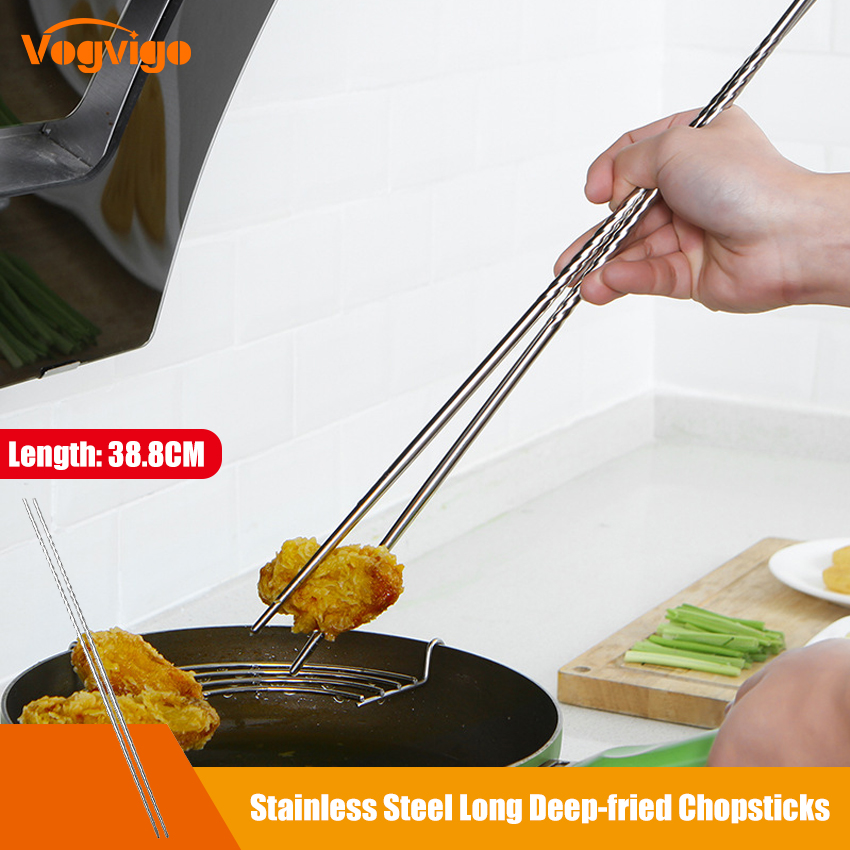 1 Pair New Stainless Steel Long Chopsticks Kitchen Cooking Tools Deep-fried Noodles Chopsticks