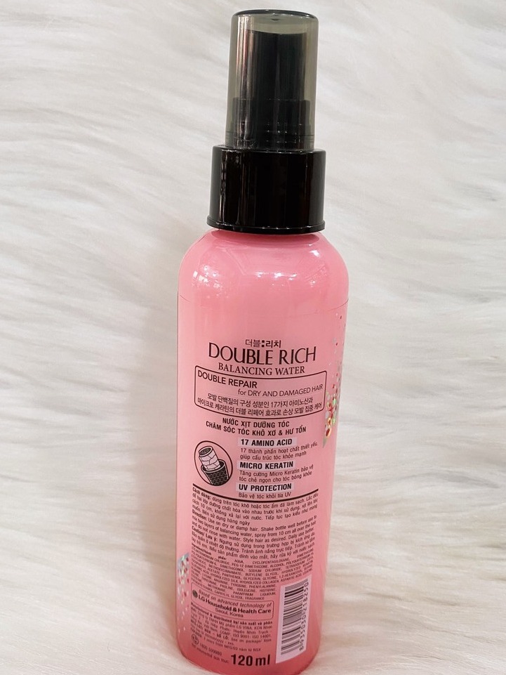 Nước Xịt Dưỡng Tóc Double Rich Balancing Water Double Repair UV Protection 120ml - MÀU HỒNG