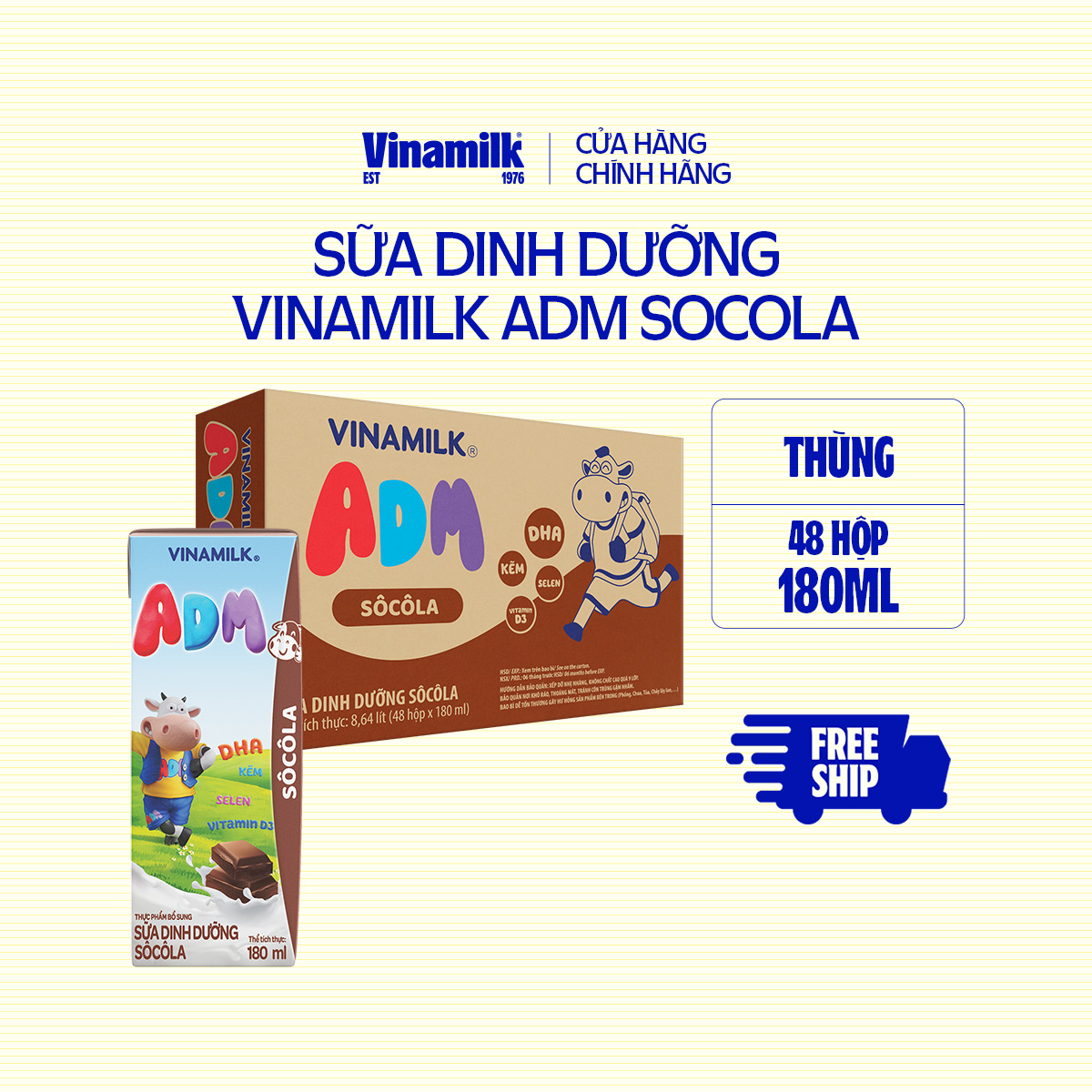 Thùng 48 Hộp Dinh Dưỡng Vinamilk ADM Socola 180ml