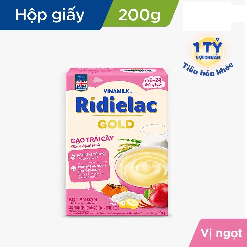 Bột ăn dặm RIDIELAC GOLD đủ loại hộp giấy 200g - Gạo Trái Cây - 200g