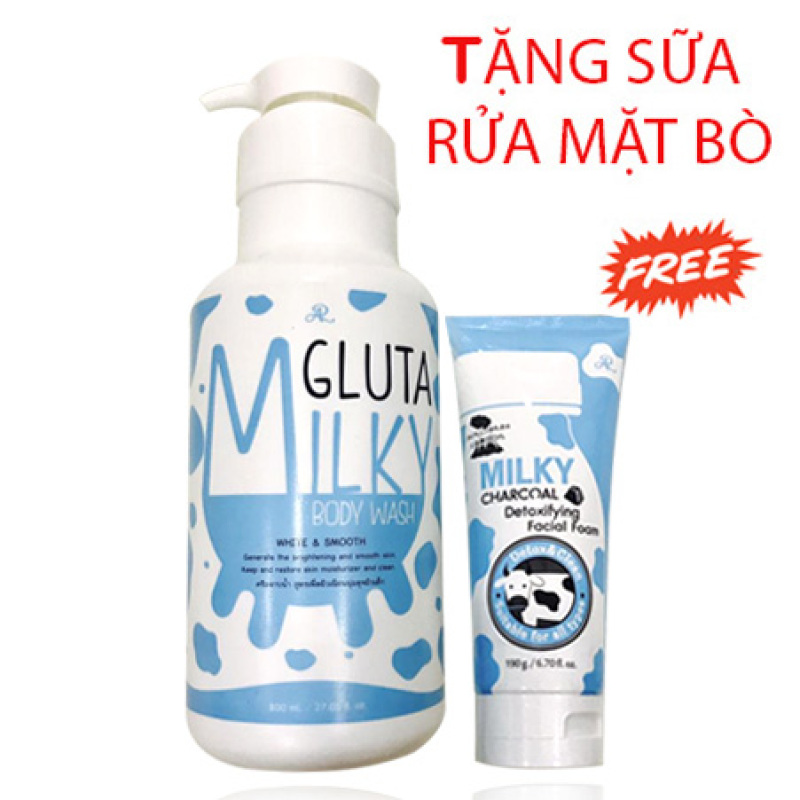 [HCM]Sữa tắm bò Gluta Milky Thái Lan 800ml giúp da thêm mềm mại láng mịn Tặng sữa rửa mặt 190gr nhập khẩu
