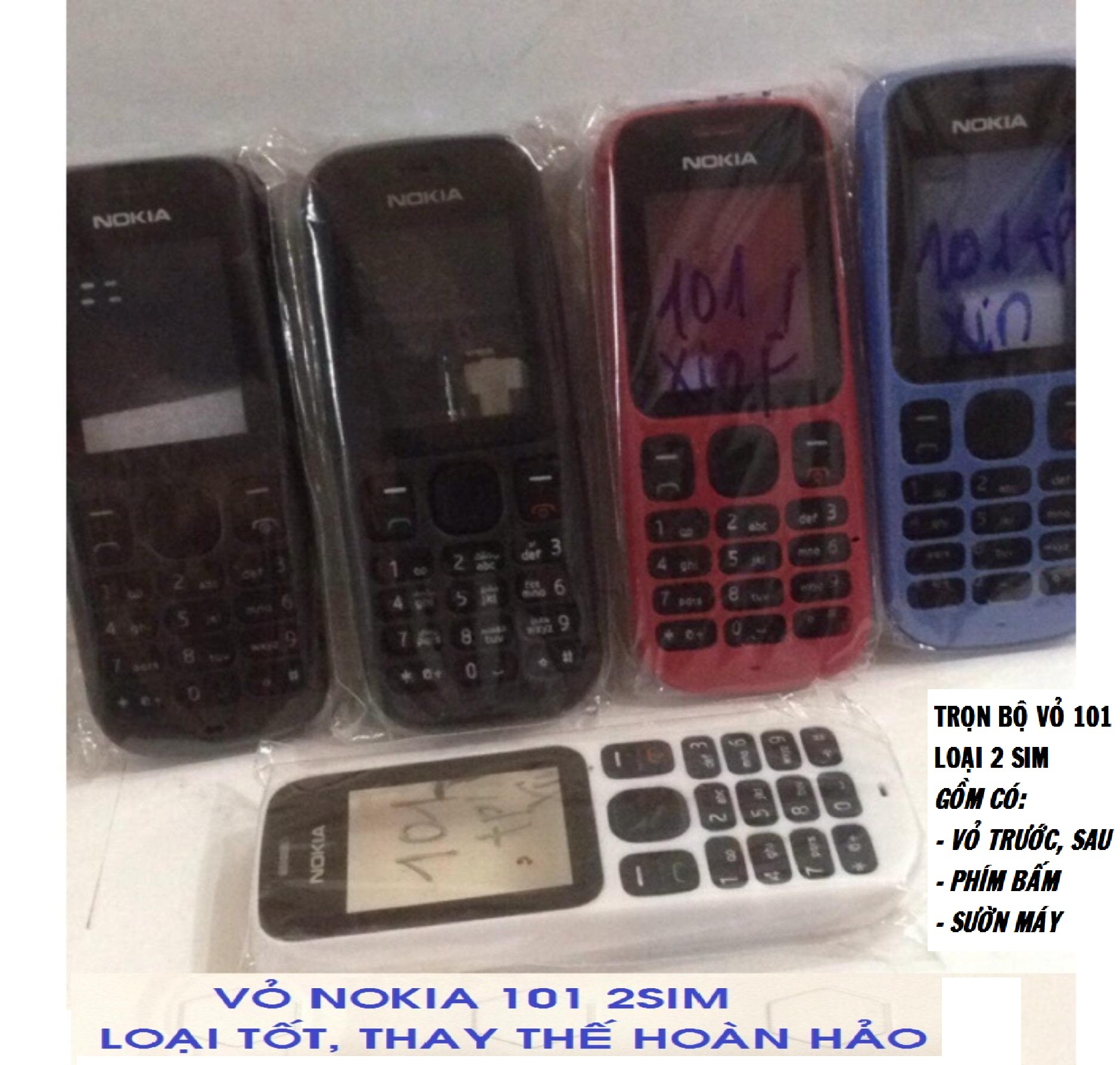 TRỌN BỘ VỎ 101 - 2SIM (VỎ, PHÍM, SƯỜN)