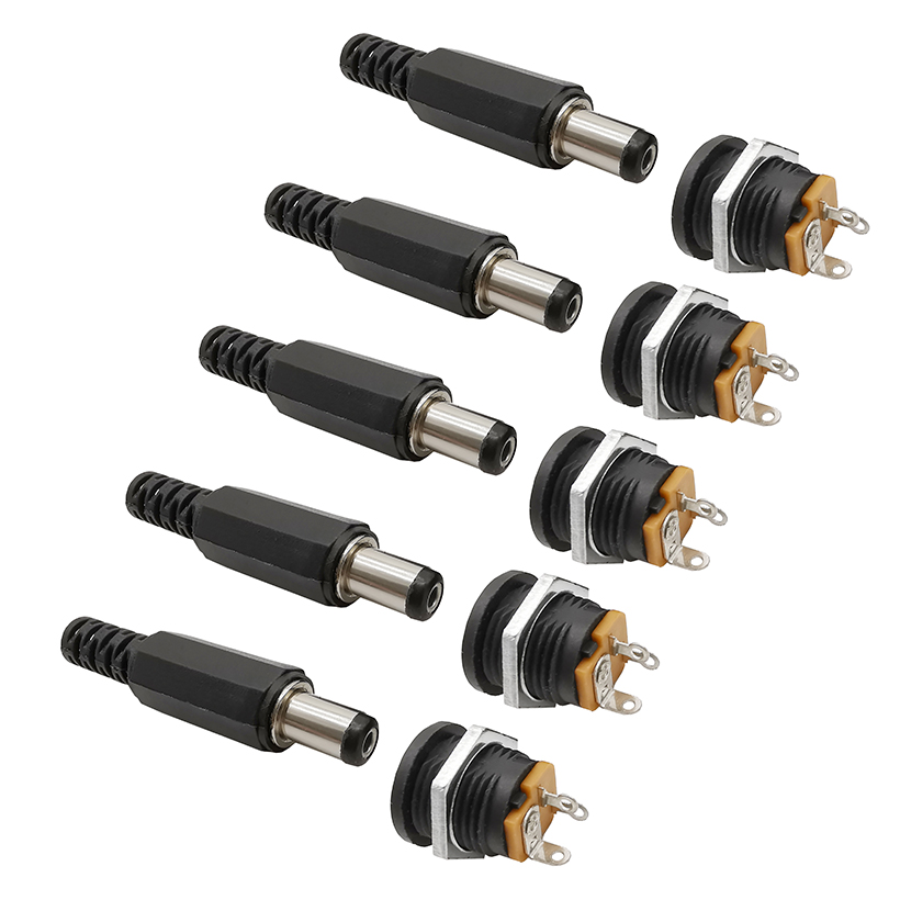 combo 5 Bộ Jack nguồn DC 5.5×2.1mm đực-cái tròn (DC-005/DC-022)