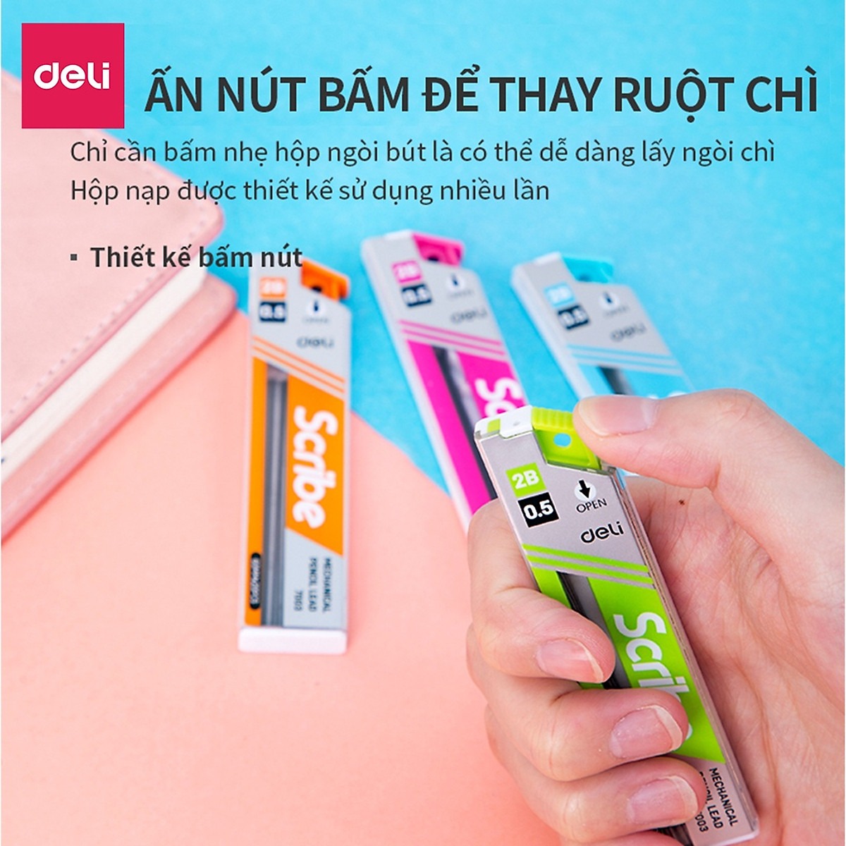 Combo 5 Ruột bút chì kim 0.5mm/0.7mm Deli, ngòi chì kim, lõi chì bấm nhỏ gọn tiện lợi phù hợp cho học sinh, văn phòng
