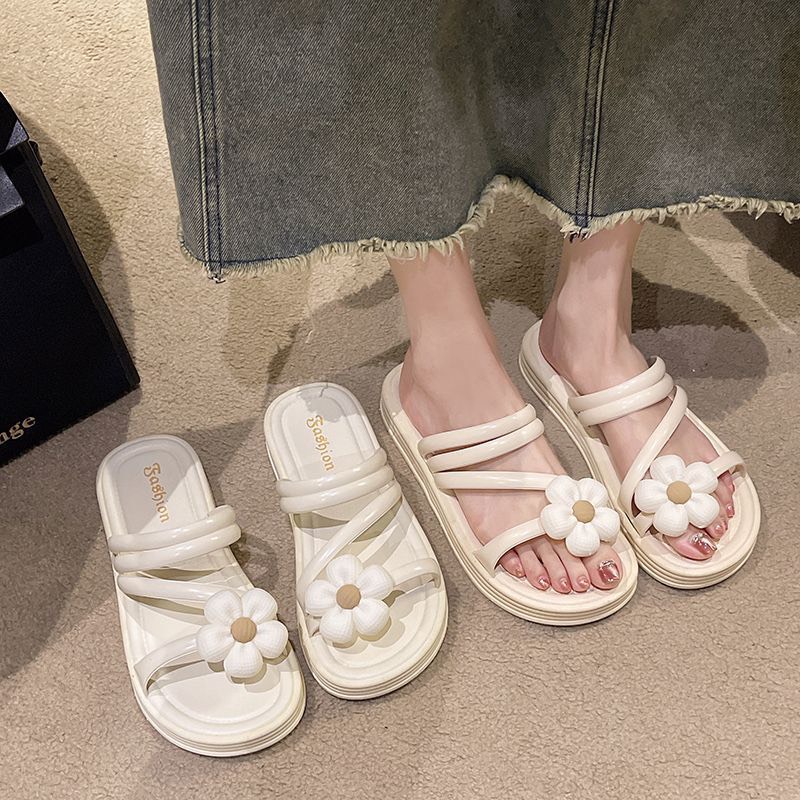 Dép đi biển gắn hoa cúc thời trang, dép quai ngang dây mảnh nữ 3TDEP