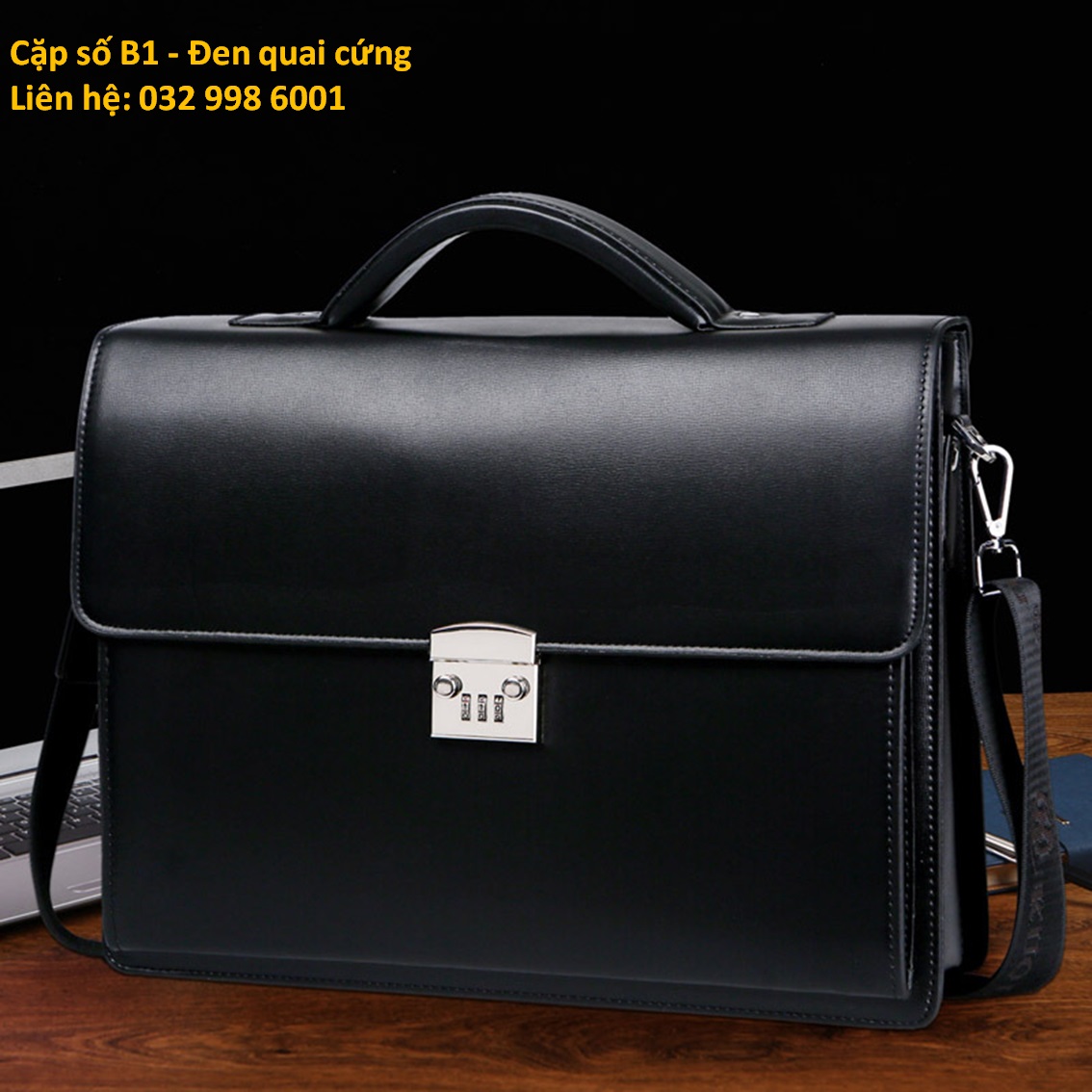 cặp xách da công sở đựng laptop 38x29x8Cm (Màu đen - Màu nâu)