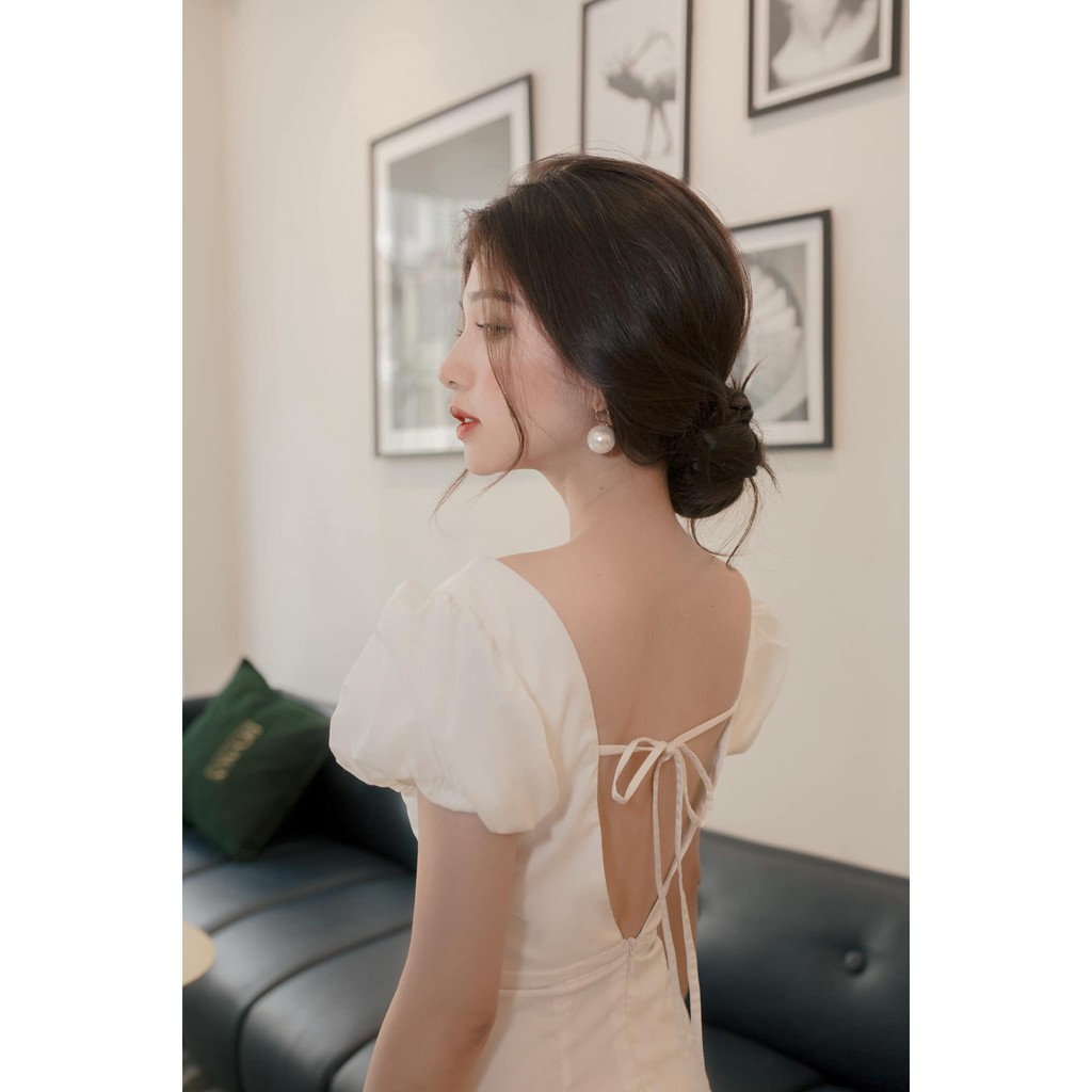 Đầm Maxi Tay Con Phồng Hở Lưng thắt Dây Sang Trọng