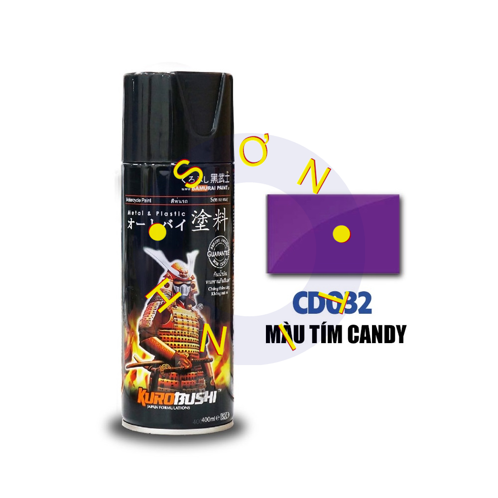 Sơn xịt Samurai CD032 - màu Tím Candy (cần sơn trên nền màu Bạc) (400ml)