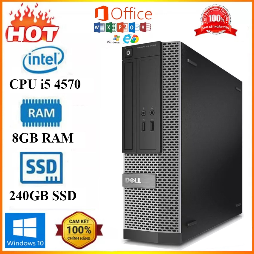 Case máy tính để bàn, máy tính văn phòng dell 3020 sff cpu i5 4570 ram 8gb ssd 240gb, máy tính đồng bộ, bộ máy tính cho văn phòng, học tập, live stream tặng usb thu wifi và bàn di chuột, bảo hành 12 tháng