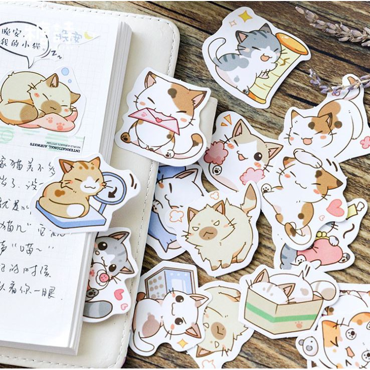HCMHộp 45 Miếng Dán Sticker Trang Trí Mèo Nhật Bản - MixASale